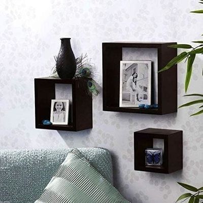 Dining Set of 3 Custom Black Wood Storage Shelf Display Wall Shelf Kitchen Furniture