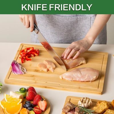 Set of 3 Wooden Chopping Boards with Juice Grooves Side Handles Different Shapes