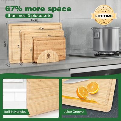 Set of 3 Bamboo Cutting Board with Holder Chopping Blocks OEM ODM Accepted