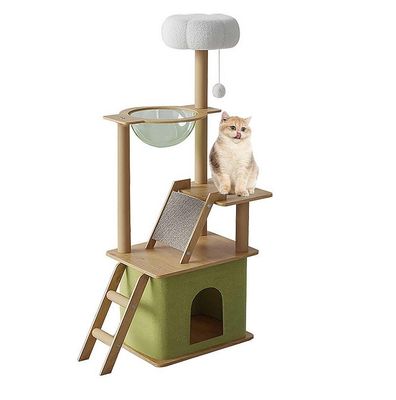 Multi-Level Cat Condo with Sisal Scratching Posts and Durable Wood Construction