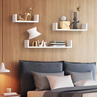 NO Inflatable U-Shaped Floating Mounted Wood Wall Shelf Pack Of 3 50Cm 35Cm 25Cm Kitchen