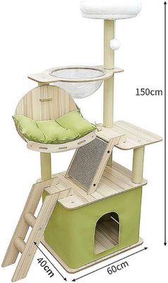 Multi-Level Cat Condo with Sisal Scratching Posts and Durable Wood Construction