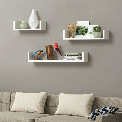 NO Inflatable U-Shaped Floating Mounted Wood Wall Shelf Pack Of 3 50Cm 35Cm 25Cm Kitchen