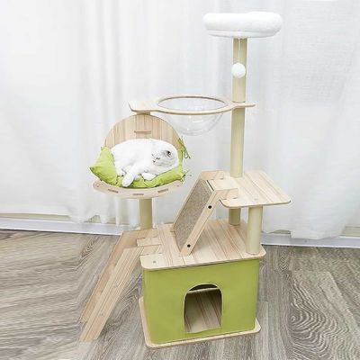 Multi-Level Cat Condo with Sisal Scratching Posts and Durable Wood Construction