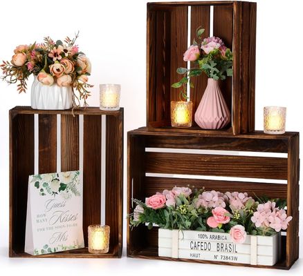 Party Display Pine Wooden Nesting Storage Crates with Handle Customized Logo Acceptable