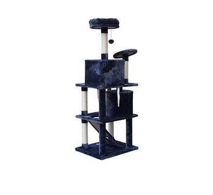 Living Room Furniture Dark Grey 4 Platforms 64 Inches Cat Tree With 2 Bed Cubes Play House