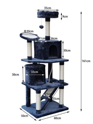 Living Room Furniture Dark Grey 4 Platforms 64 Inches Cat Tree With 2 Bed Cubes Play House