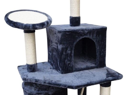 Living Room Furniture Dark Grey 4 Platforms 64 Inches Cat Tree With 2 Bed Cubes Play House