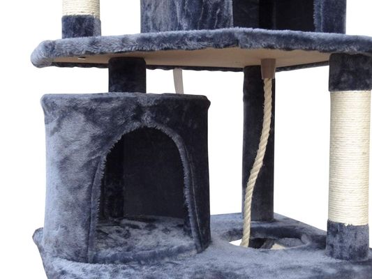 Living Room Furniture Dark Grey 4 Platforms 64 Inches Cat Tree With 2 Bed Cubes Play House