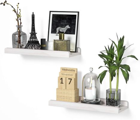 Home Furniture Set Of 2 Solid Wood Wall Shelves 7 Inch White Rustic Floating Shelves