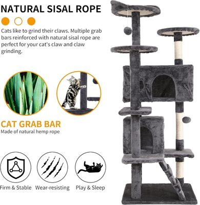 70&quot; Tall Cat Tower Climber Ladder Playhouse with Wood Material and Personalized Logo