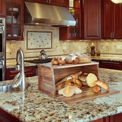Wooden Bread Box All In One Piece Organizer For Kitchen Assembly Natural Vintage Bread Food Storage Bin Container