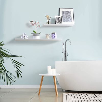 60X20 White Wood Wall Decorative Floating Book Shelf for Home Decor Bathroom Function