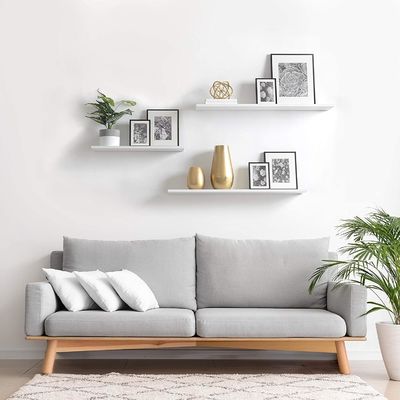 60X20 White Wood Wall Decorative Floating Book Shelf for Home Decor Bathroom Function