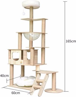 Customized Size Wood Cat Tower with Multi-Level Climbing Frame Scratcher Components