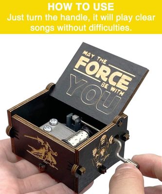 Rectangle Personalized Vintage Laser Engraved Star Wars Wooden Hand Crank Musical Box