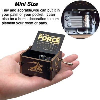 Rectangle Personalized Vintage Laser Engraved Star Wars Wooden Hand Crank Musical Box
