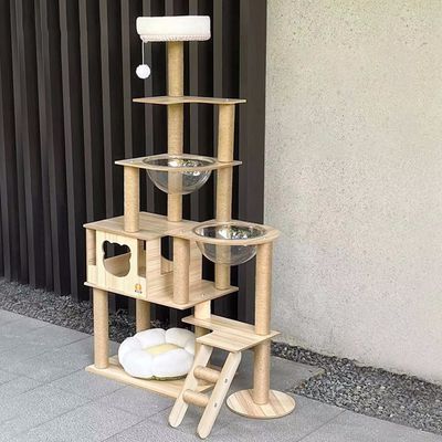Customized Size Wood Cat Tower with Multi-Level Climbing Frame Scratcher Components