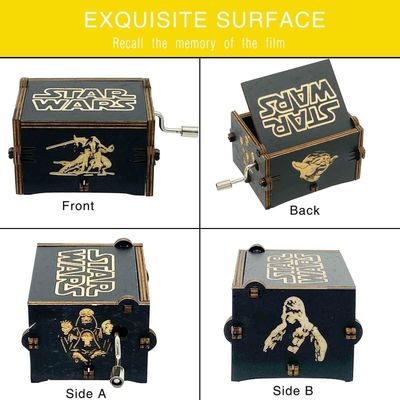 Rectangle Personalized Vintage Laser Engraved Star Wars Wooden Hand Crank Musical Box