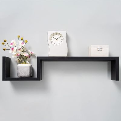S Shape Design Black Decor Wood Floating Shelves Wall Shelves for Bedroom