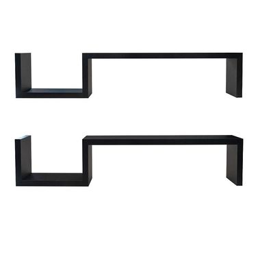 S Shape Design Black Decor Wood Floating Shelves Wall Shelves for Bedroom