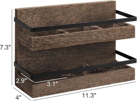 2 Tier Rustic Wood Tea Bags Holder Wall Mounted Tea Box for Coffee Condiment Display Shelf Tea Rack