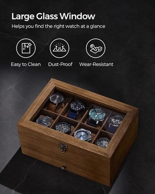 Handmade 8-Slot Rustic Walnut Wood Watch Box 2-Tier Display Case With Large Glass Lid