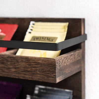 2 Tier Rustic Wood Tea Bags Holder Wall Mounted Tea Box for Coffee Condiment Display Shelf Tea Rack