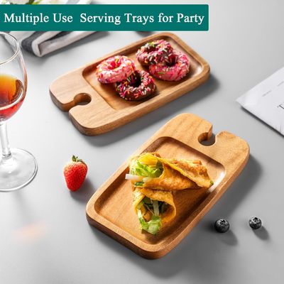 Stocked Kitchen Set 2 Acacia Wooden Serving Trays with Wine Holder and Cheese Boards