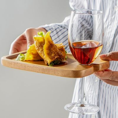 Stocked Kitchen Set 2 Acacia Wooden Serving Trays with Wine Holder and Cheese Boards