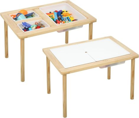 Wooden Sensory Table with 3 Bins for Toddlers Stand Classification Non-folding Rack