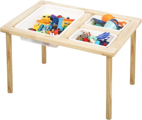 Wooden Sensory Table with 3 Bins for Toddlers Stand Classification Non-folding Rack