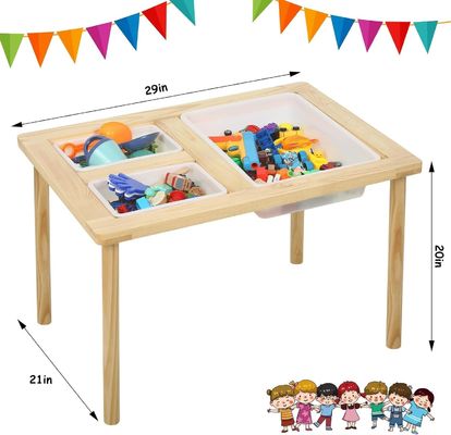 Wooden Sensory Table with 3 Bins for Toddlers Stand Classification Non-folding Rack