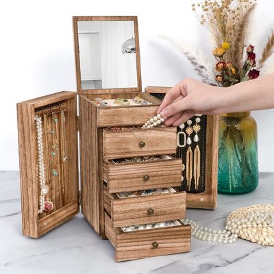 Environmental 5-Layer 4 Drawers Large Wood Organizer Box With Mirror Wood Jewelry Box