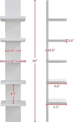 5 Tier 5.1 X 6 X 30 White Vertical Column Shelf Floating Storage General Home Furniture