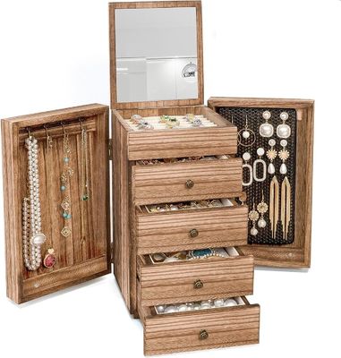 Environmental 5-Layer 4 Drawers Large Wood Organizer Box With Mirror Wood Jewelry Box