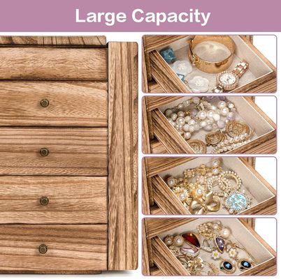 Environmental 5-Layer 4 Drawers Large Wood Organizer Box With Mirror Wood Jewelry Box