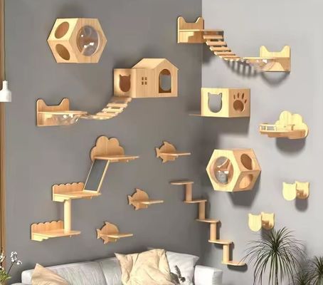 Custom Size Wall Mounted Cat Bed Wooden Cats Board Shelf for Climbing in Living Room
