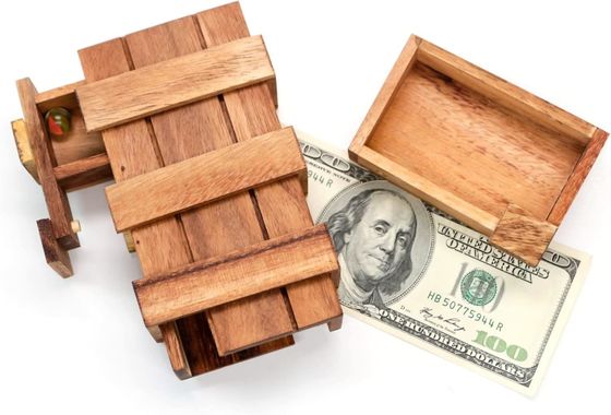 Double Magic Box Brain Teaser Custom Solid Wood Box with Hidden Compartments