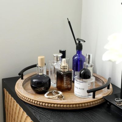 Home Restaurant Bar Hotel Wedding Wooden Plain Color Serving Tray with Handle Decorative