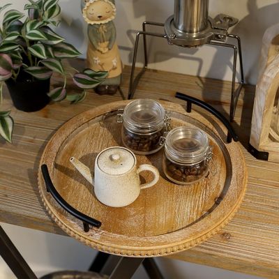 Home Restaurant Bar Hotel Wedding Wooden Plain Color Serving Tray with Handle Decorative