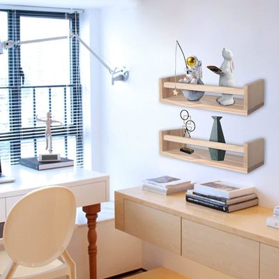 Mail Packing Home Decor and Nursery Shelves Set of 2 Naturel Wood Floating Wall Bookshelf