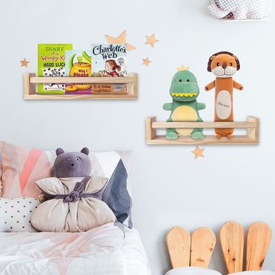 Mail Packing Home Decor and Nursery Shelves Set of 2 Naturel Wood Floating Wall Bookshelf