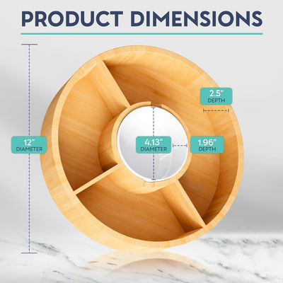 202407 Round Bamboo Serving Tray with Ceramic Bowl Sample Charge Free or Returned Back