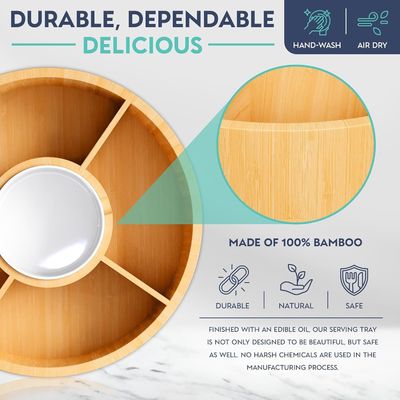 202407 Round Bamboo Serving Tray with Ceramic Bowl Sample Charge Free or Returned Back