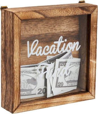 Competitive Burnt Style Wooden Vacation Fund Box for Environmental Savings Piggy Bank