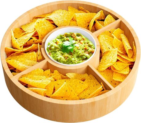 202407 Round Bamboo Serving Tray with Ceramic Bowl Sample Charge Free or Returned Back