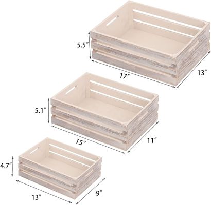 Decorative Wooden Storage Container Boxes Set Of 3 Crates with Handles 13.25x9.5x5.5