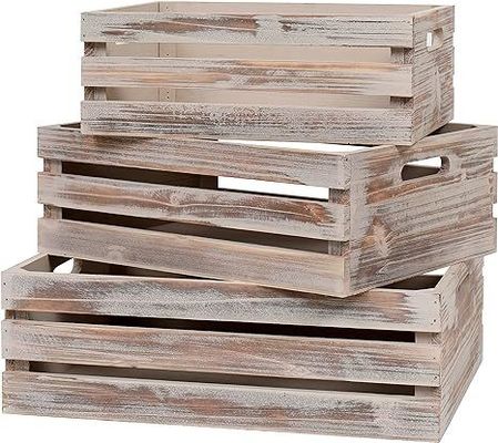Decorative Wooden Storage Container Boxes Set Of 3 Crates with Handles 13.25x9.5x5.5