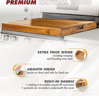 Wooden Stove Cover for Gas Burners and Electric Stove Carved 3 in 1 RV Stovetop Cover